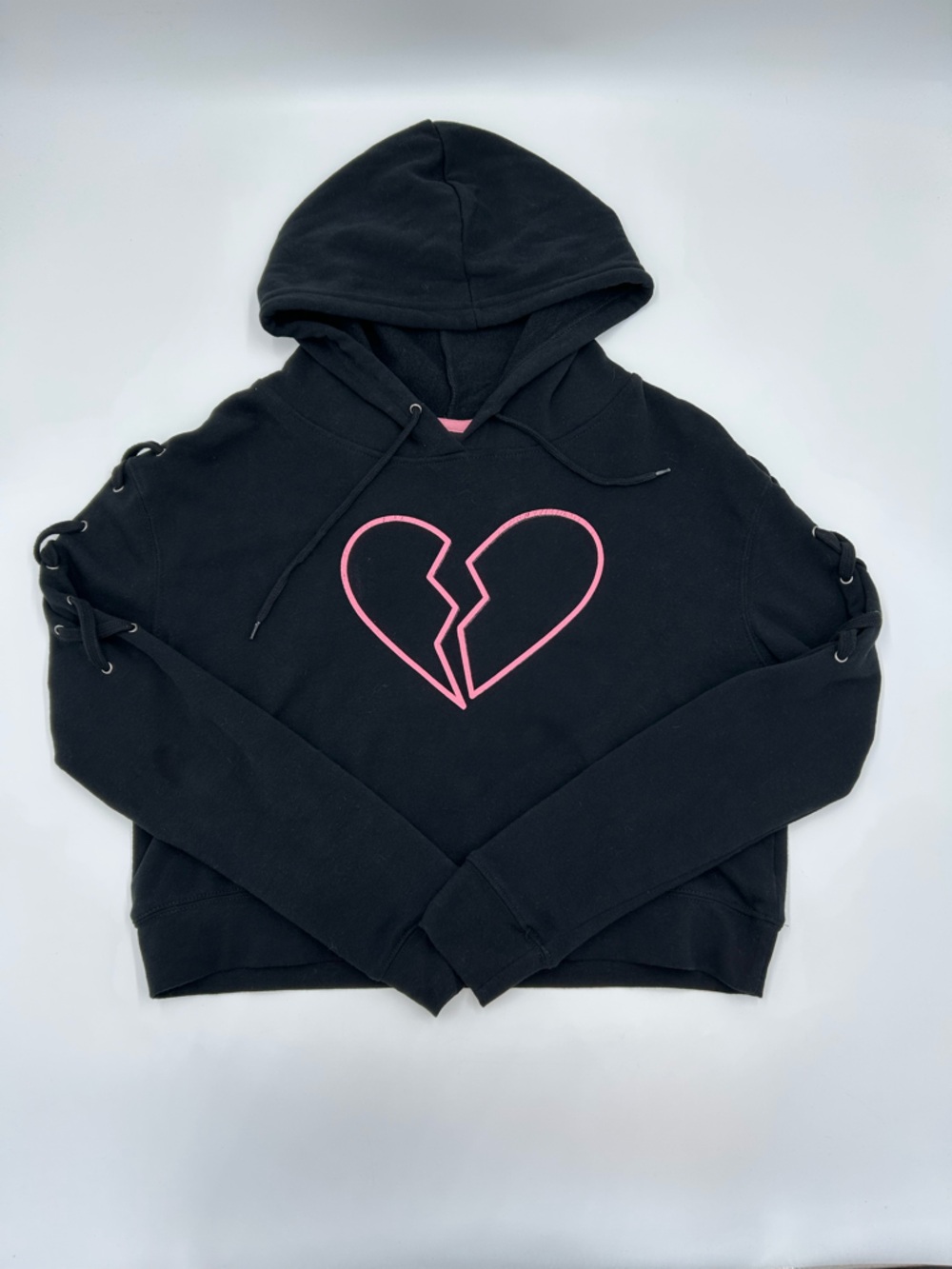 Empyre Black Hoodie Pink Broken Heart  and Criss Cross Shoelace Detail M
